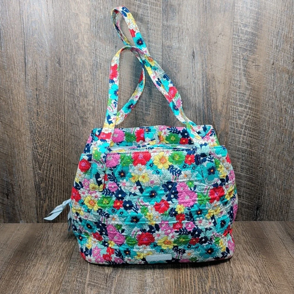 Vera Bradley Shoulder Bag Far Out Floral Three Compartment Quilted Purse Handbag
